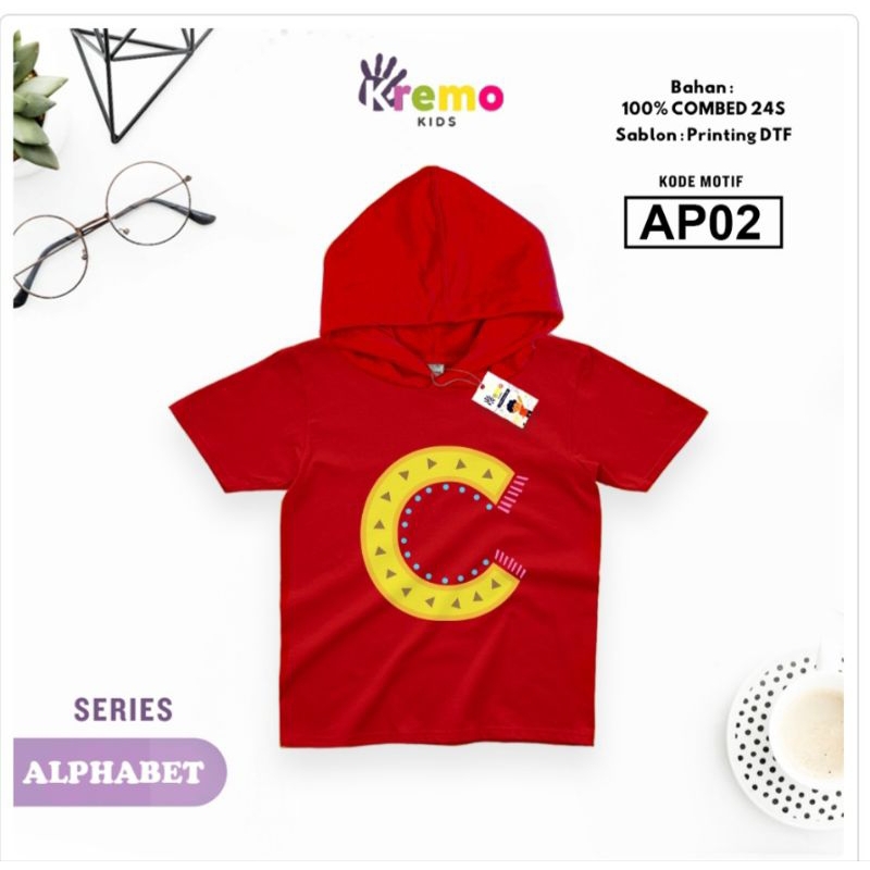 Hoodie shirt anak motif alphabet inisial nama