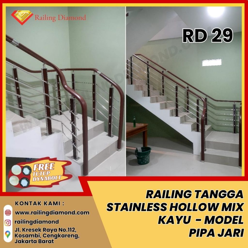 Tiang Railing Tangga Stainless + Kayu RD 29