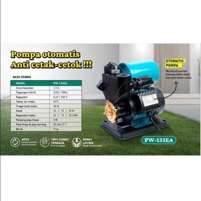 Pompa Air Listrik Sumur PDAM Wasser Shallow Pump PW-133EA Automatis