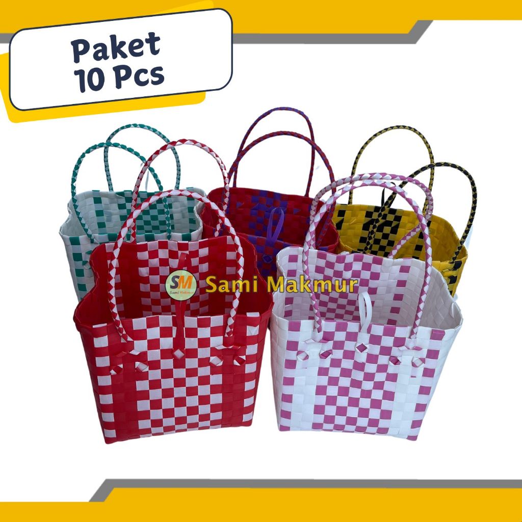 

PAKET HEMAT 10 Pcs Tas Anyam Kotak Cantik Kreasi Gagang Panjang Muat Kotak Nasi Dan Thinwall