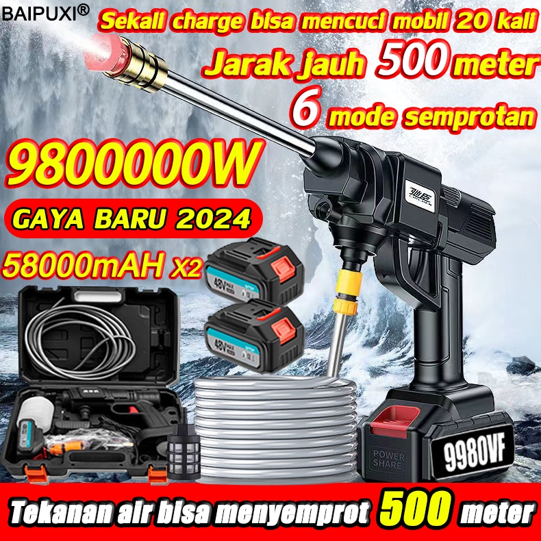 Gratis set 16 buah+kotak alat BAIPUXI Alat cuci mobil High pressure cleaner 2 baterai 288bar 399vf 1
