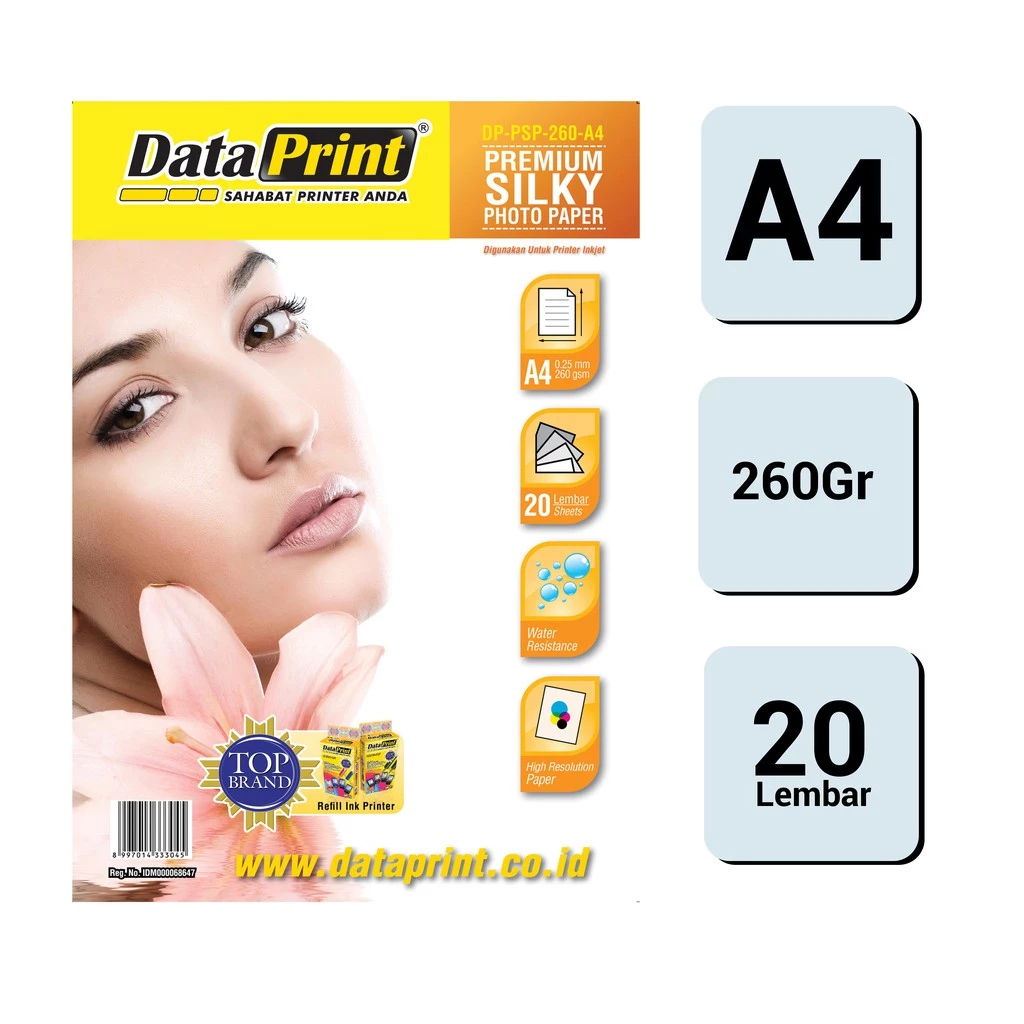 

Data Print Premium Silky Photo Paper 260gsm A4 Tekstur Doff dan Tahan Air