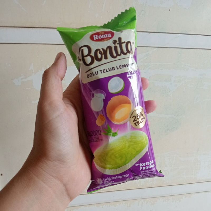 

Roma Bonita kelapa pandan 30 gr 1 dus isi 12