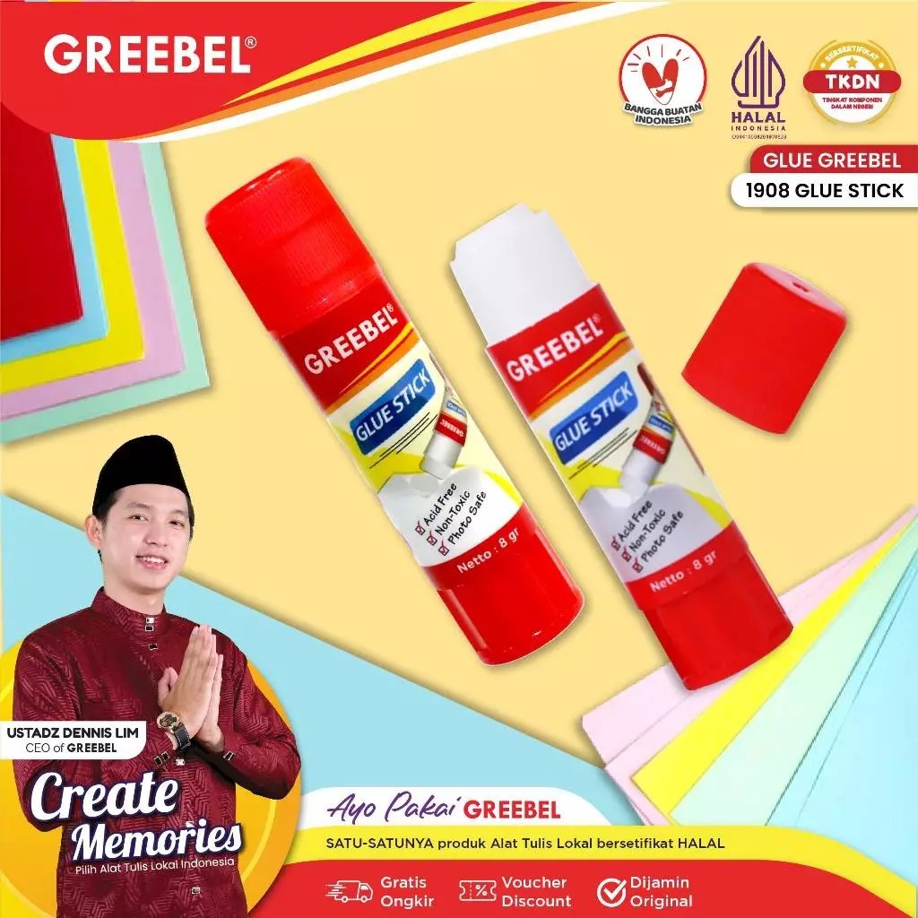 

GREEBEL Glue Stick Lem Kertas 8 Gr 1 PCS (GS 1908) / Lem Stik Batang Aman untuk Anak