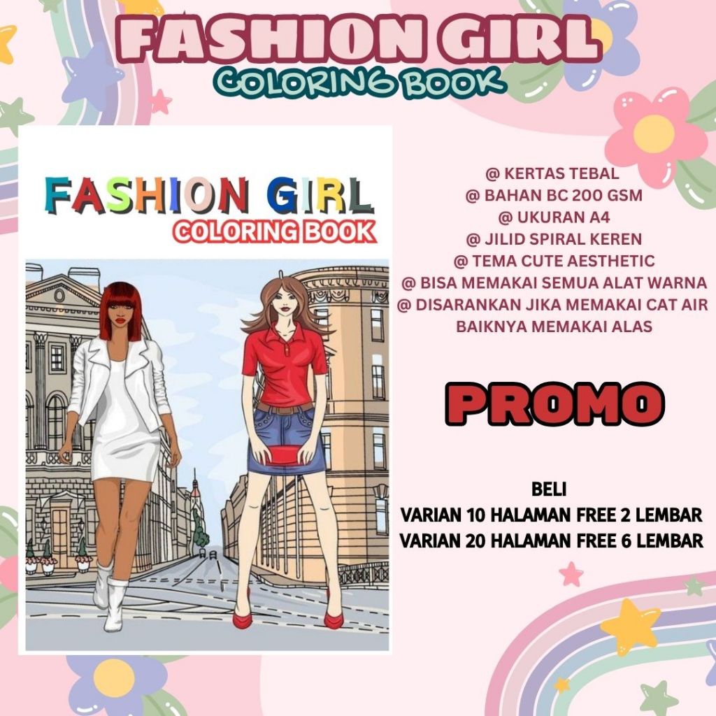 

FASHION GIRL Coloring Book Buku Mewarnai Makanan Cozy Healing Book Untuk Remaja Anak Anak BC Tebal