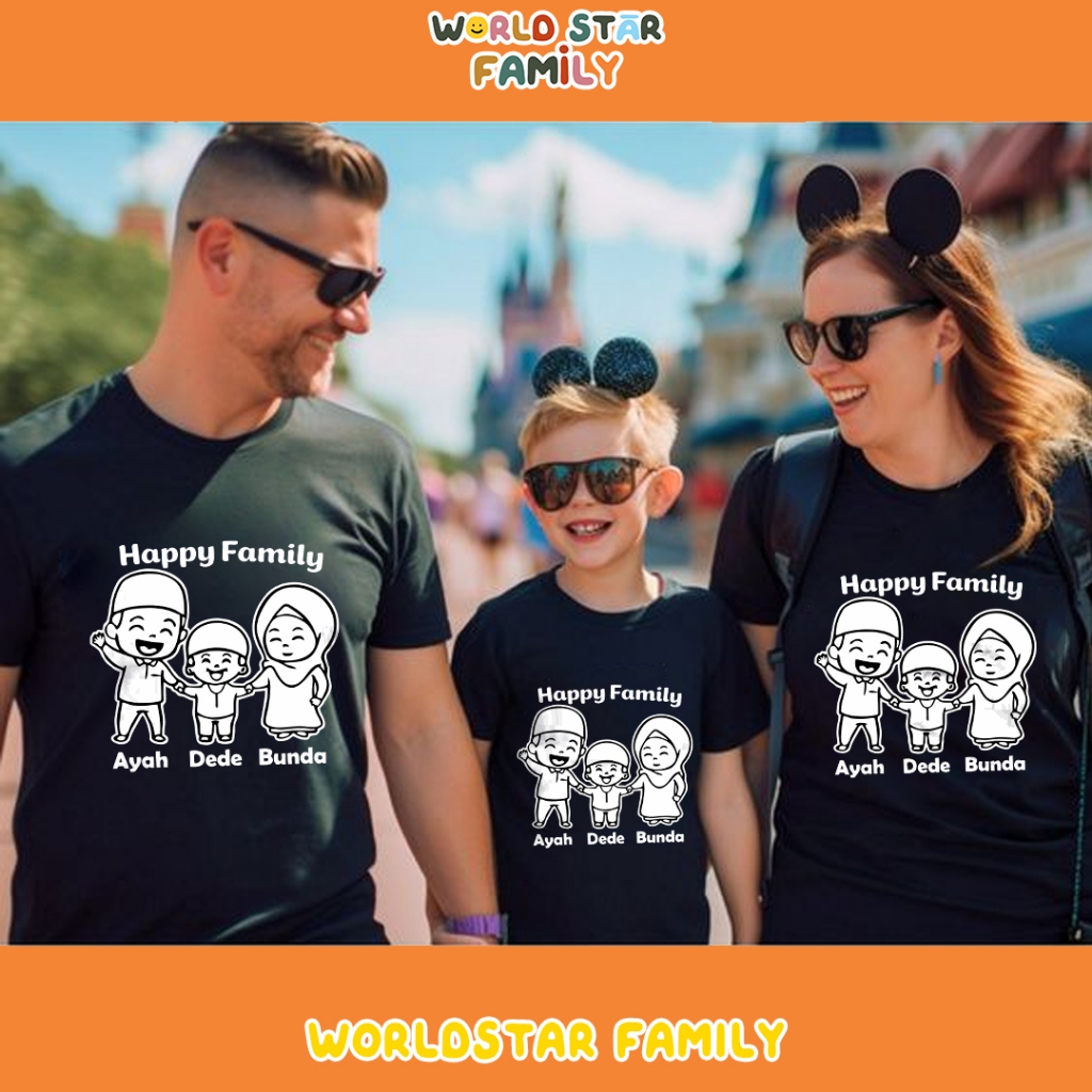 WSF Kaos Couple Keluarga HAPPY FAMILY MUSLIM Kaos Couple Keluarga Lucu Kaos Pasangan Kaos Keluarga B