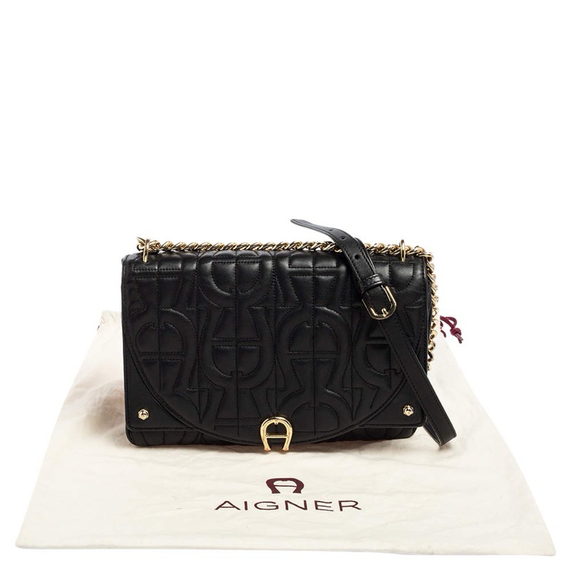 Aigner Black Quilted Leather Diadora Shoulder Bag