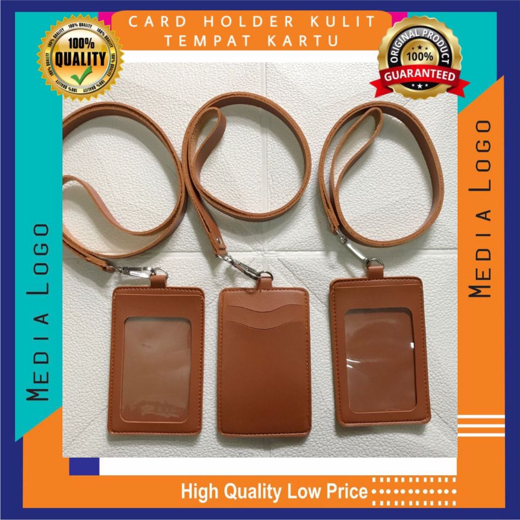 

Tali ID Card Holder Kulit PU Leather bolak balik 3 kartu