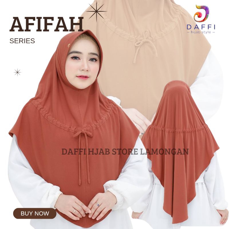 AFIFAH Daffi Hijab Terbaru Ori Jilbab  Kerudung Instan Jersey Premium Pet Antem Jumbo Tali Serut