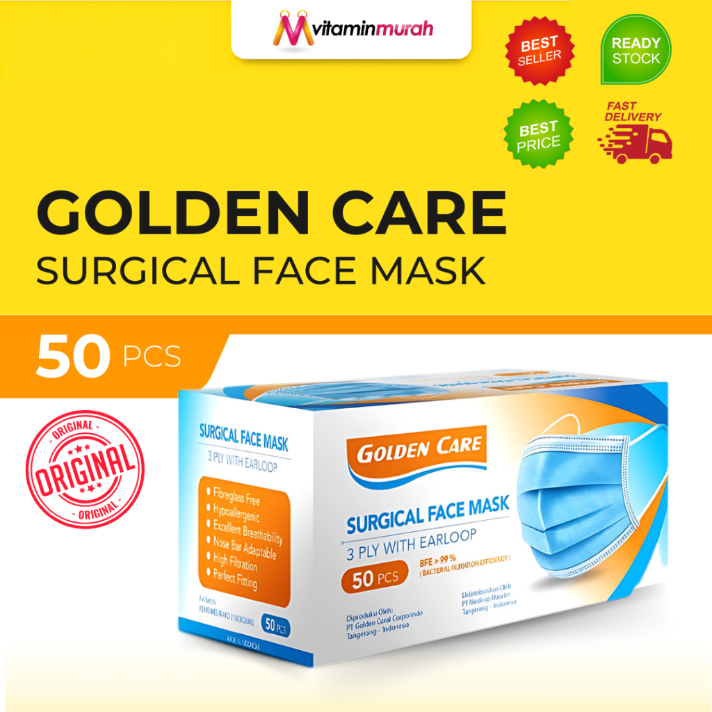 Masker Murah dan Berkualitas 3 Ply GOLDEN CARE 99%
