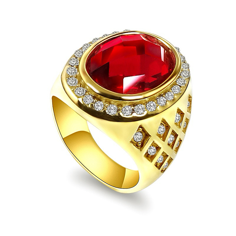 Cincin Batu Red Ruby Sintetis Cubic Zirconia Ring Titanium Gold Anti Luntur Tahan Karat Mewah