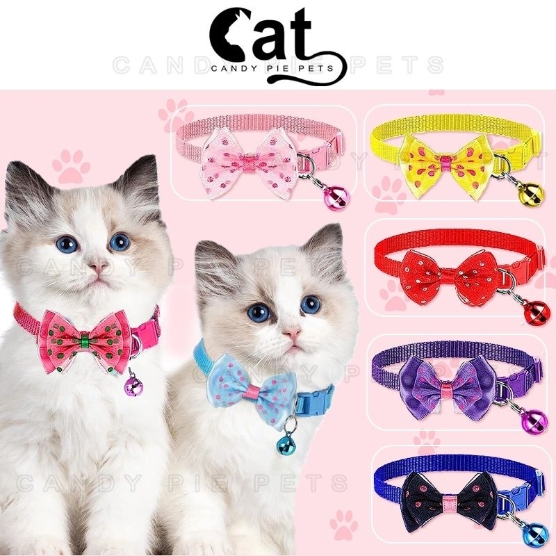 Kalung Kucing Lonceng Pita Kupu-Kupu Polka Dot Bahan Lembut