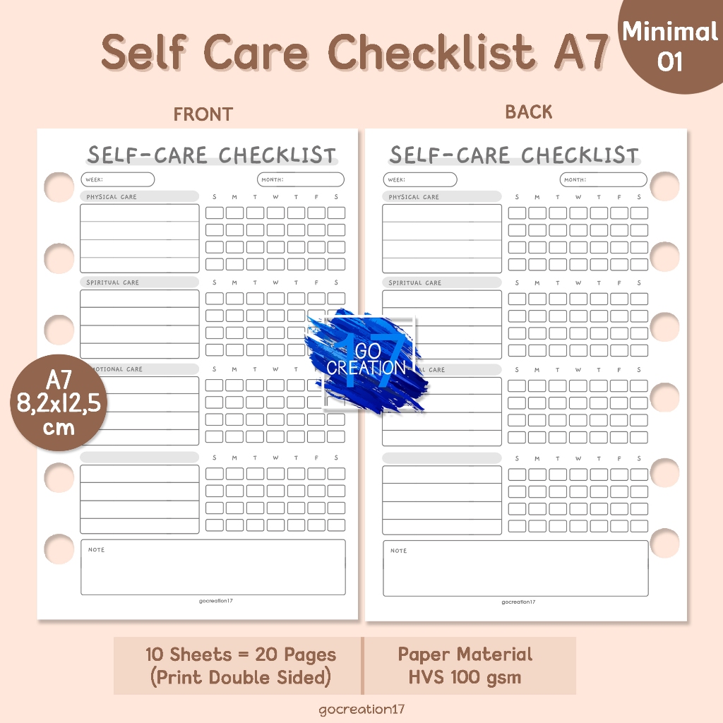 

Buku Planner Refill Kertas Isi Binder Self Care Checklist Simple Minimalis A7