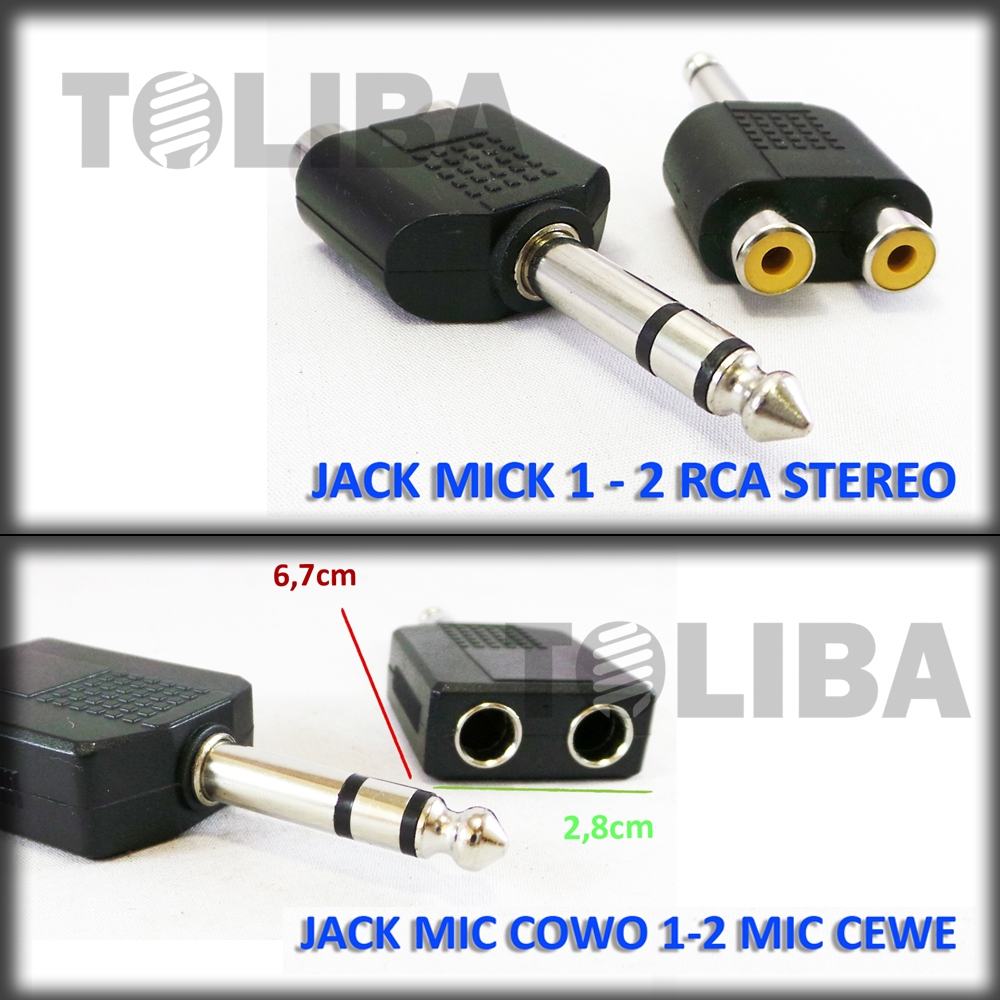 jack mic konektor T cabang rca female ke jack akai male mic stereo 1-2 / jack mic konektor T cabang 