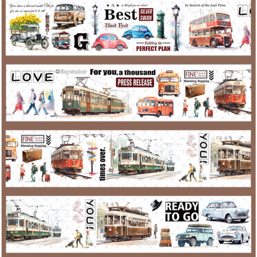 

(Kiricart) Modern train and girls PET Tape Journal Scrapbook