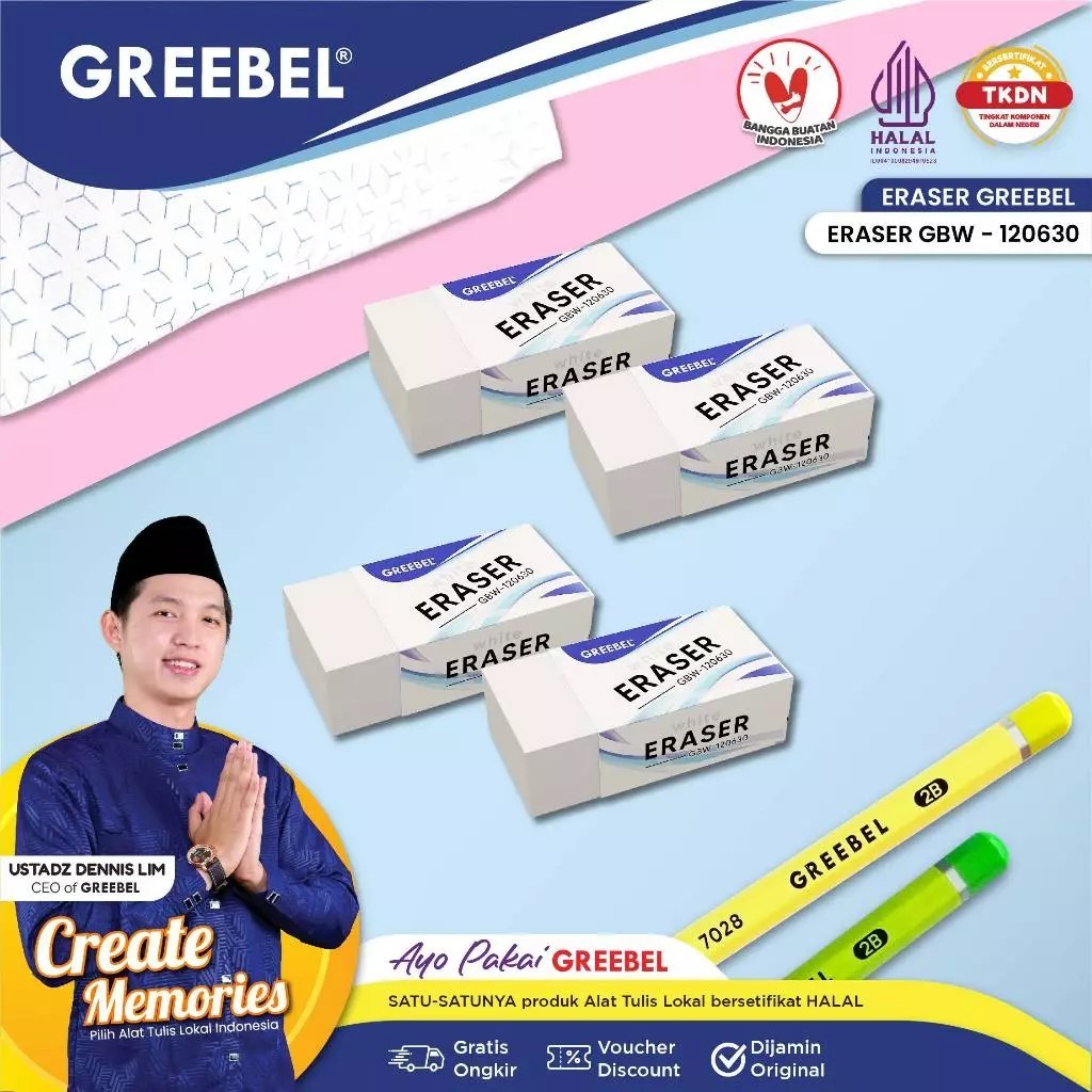 

GREEBEL Eraser Penghapus Pensil (HAPUSAN GBW-120630 1PCS) / Aman untuk Anak / Alat Tulis Sekolah