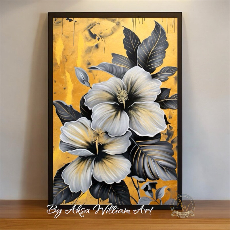 

lukisan dinding rumah bunga minimalis gold