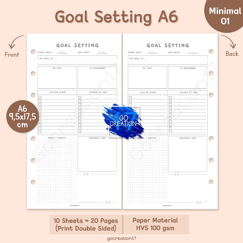 

Buku Planner Refill Kertas Isi Binder Goal Setting Simple Minimalis A6