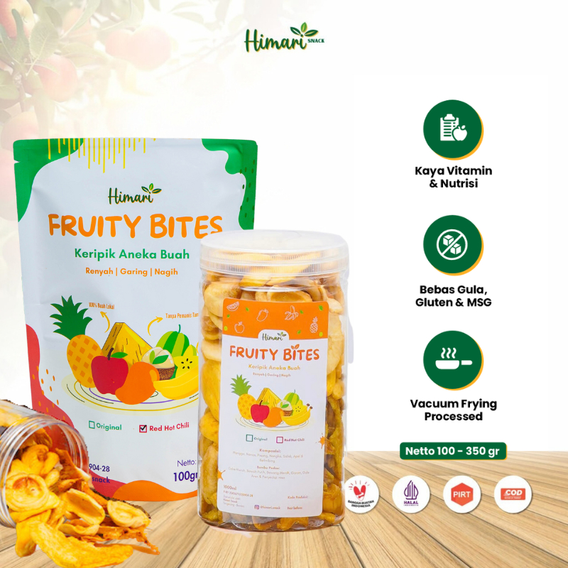 

Himari Fruity Bites Keripik Aneka Buah Kering Mix 100% Produk Lokal