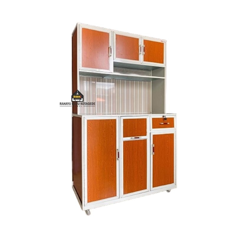 Kitchen Set Lemari Dapur Rak Piring 3P Alumunium Coklat Roda ACP Jogja