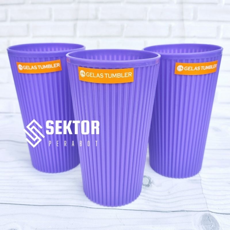 1 Lusin Gelas Tumbler Plastik - Gelas plastik Lusinan - Gelas warung - Gelas bambu Plastik