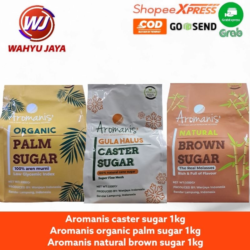 

Aromanis variant caster sugar, organic palm sugar,natural brown sugar kemasan 1kg