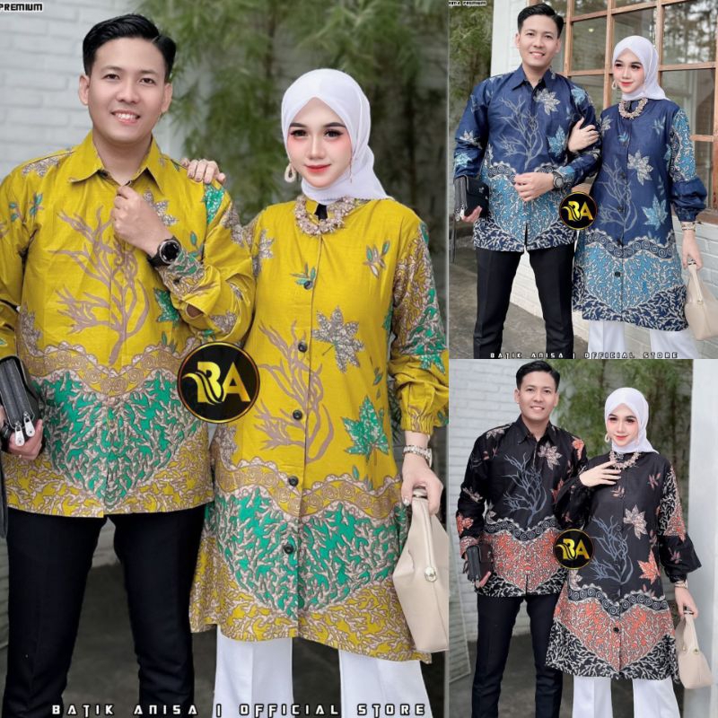 Couple Atasan Batik Pasangan Modern Kekinian Kemeja Tunik Batik Pria Wanita Kantor Kondangan Warna K