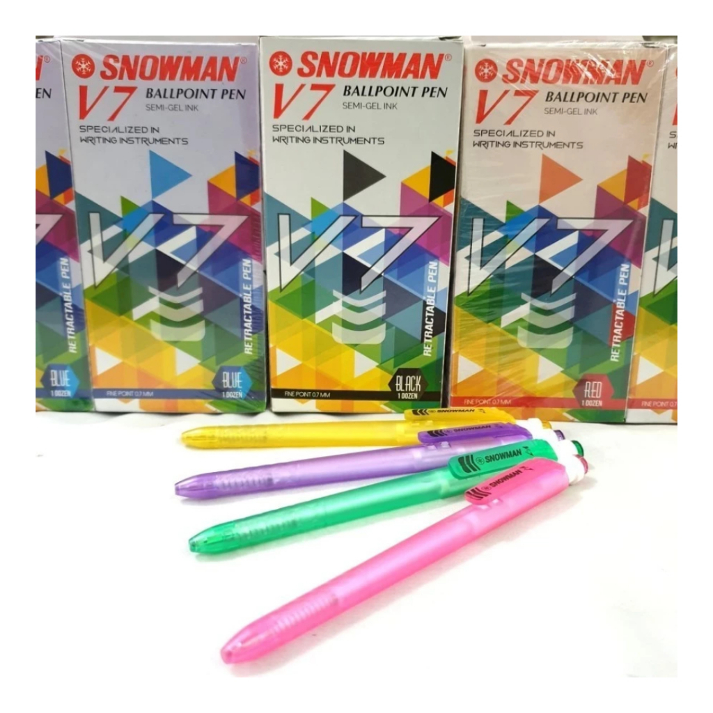 

Snowman V7 Pullpen Ballpoint Hitam/Black/Blue Ink 0.7 mm 100% Original Isi 12pcs