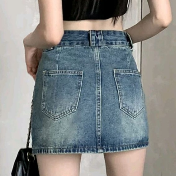rok mini / rok sobek samping / rok korean style / rok jeans wanita / rok jeans / rok wanita