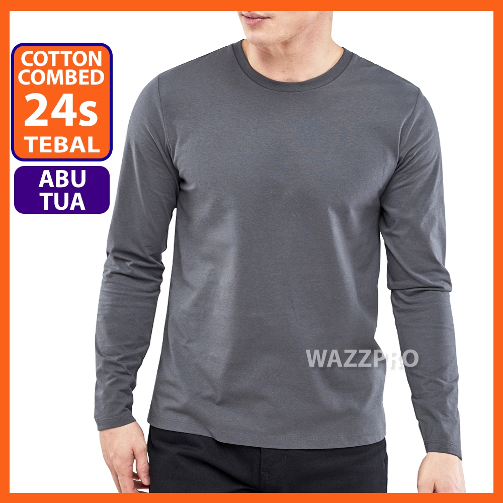 Tebal Kaos Polos 24s Cotton Combed Original Abu Tua Lengan Panjang Pria Wanita