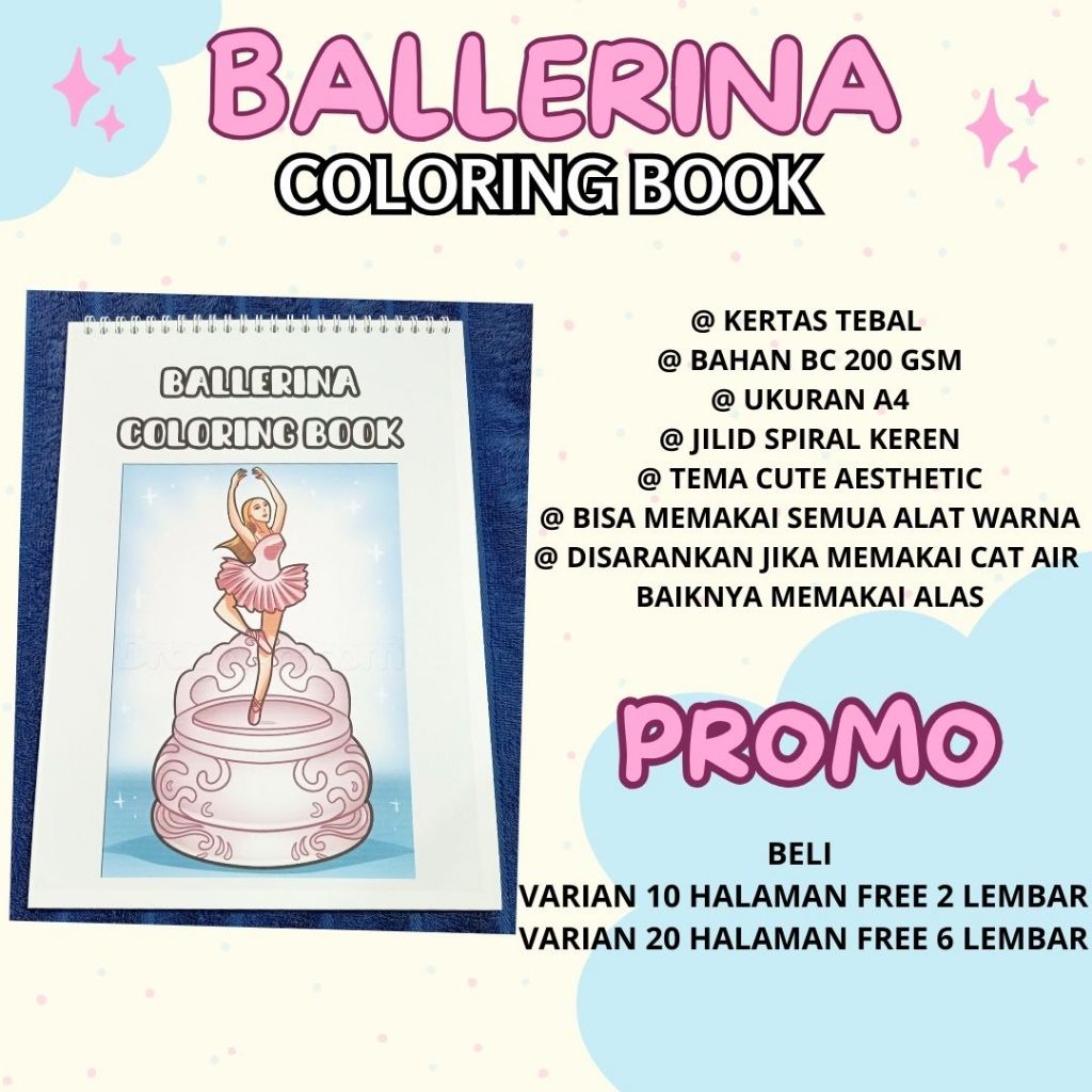 

BALLERINA Coloring Book Healing Relaxing Buku Mewarnai Anak Remaja Dewasa Aesthetic Kertas Tebal