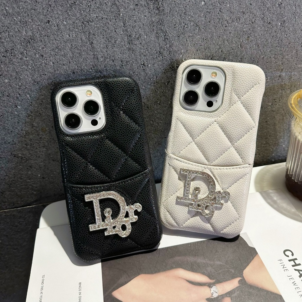 Slot Card DIOR Case iPhone Compatible For iP XR 11 12 13 14 15  Pro Max Casing Ponsel Dompet Fashion
