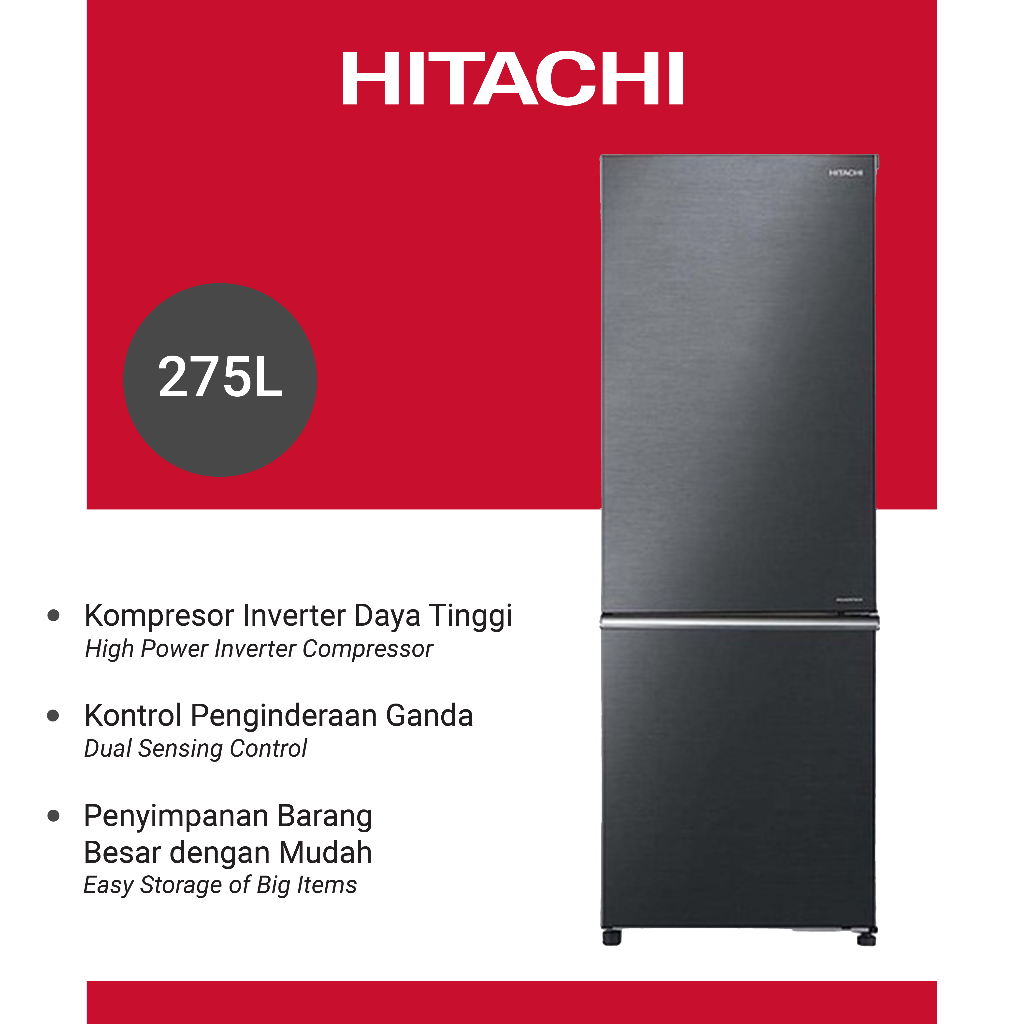 HITACHI Kulkas 2 Pintu Bottom freezer R-B33PGD8 BBK