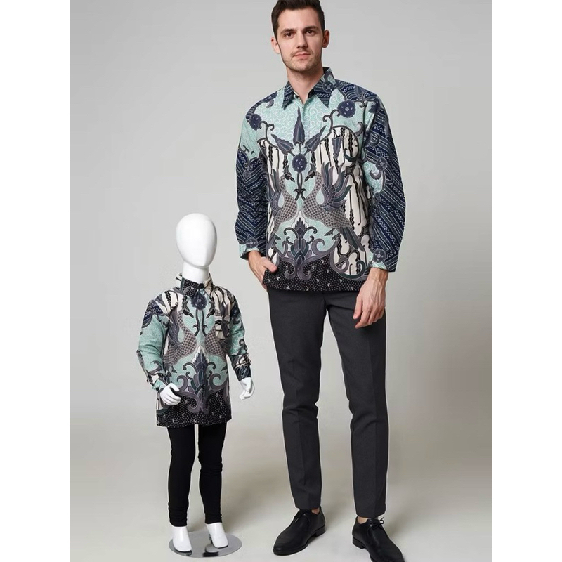 HIJAU MINT GARUDA Kemeja Batik Couple Ayah dan Anak Lengan Panjang Lapisan Furing warna hijau wardah