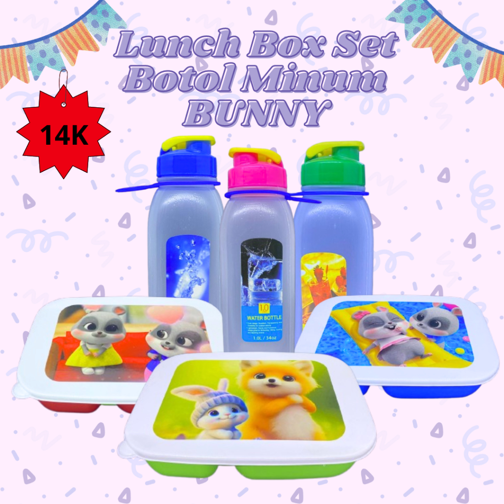 Set Kotak Makan Bunny dengan Botol Minum | Set Kotak Makan Anak Murah | Souvenir Ulang Tahun Kitchen