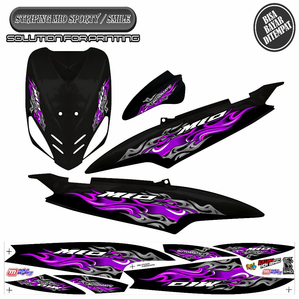 STRIPING STICKER API UNGU VARIASI YAMAHA MIO SPORTY / MIO SMILE NON TRANSPARAN 1