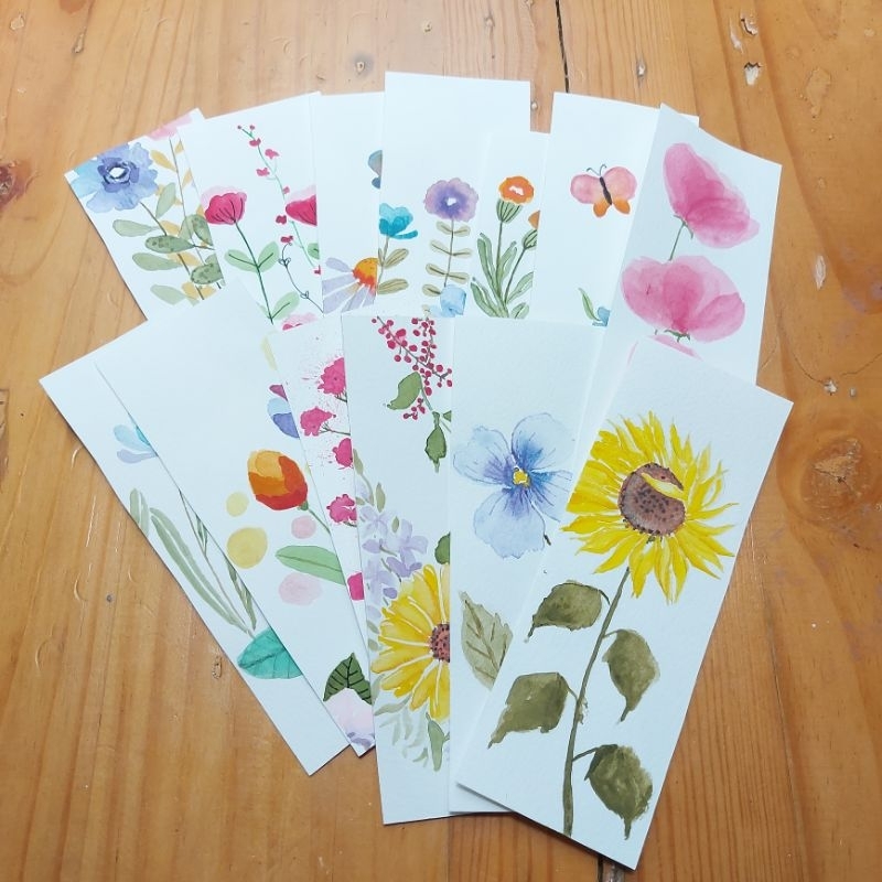 

pembatas buku floral watercolor cat air handmade