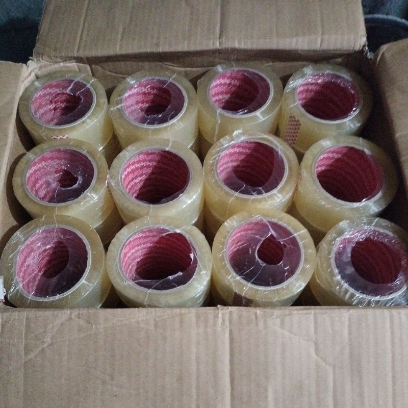 

lakban bening ukuran 45mm/2 inci x 90yard real micron 50 harga diatas per 1dus isi 72pics