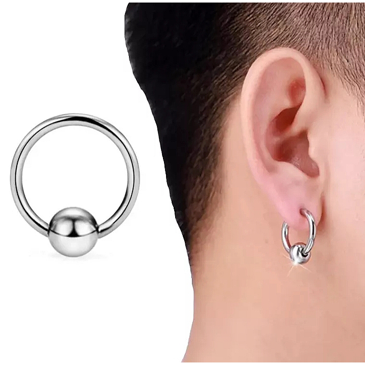 Anting piercing tindik barbel putih titanium bulat bandulan/ anting gantung pria wanita