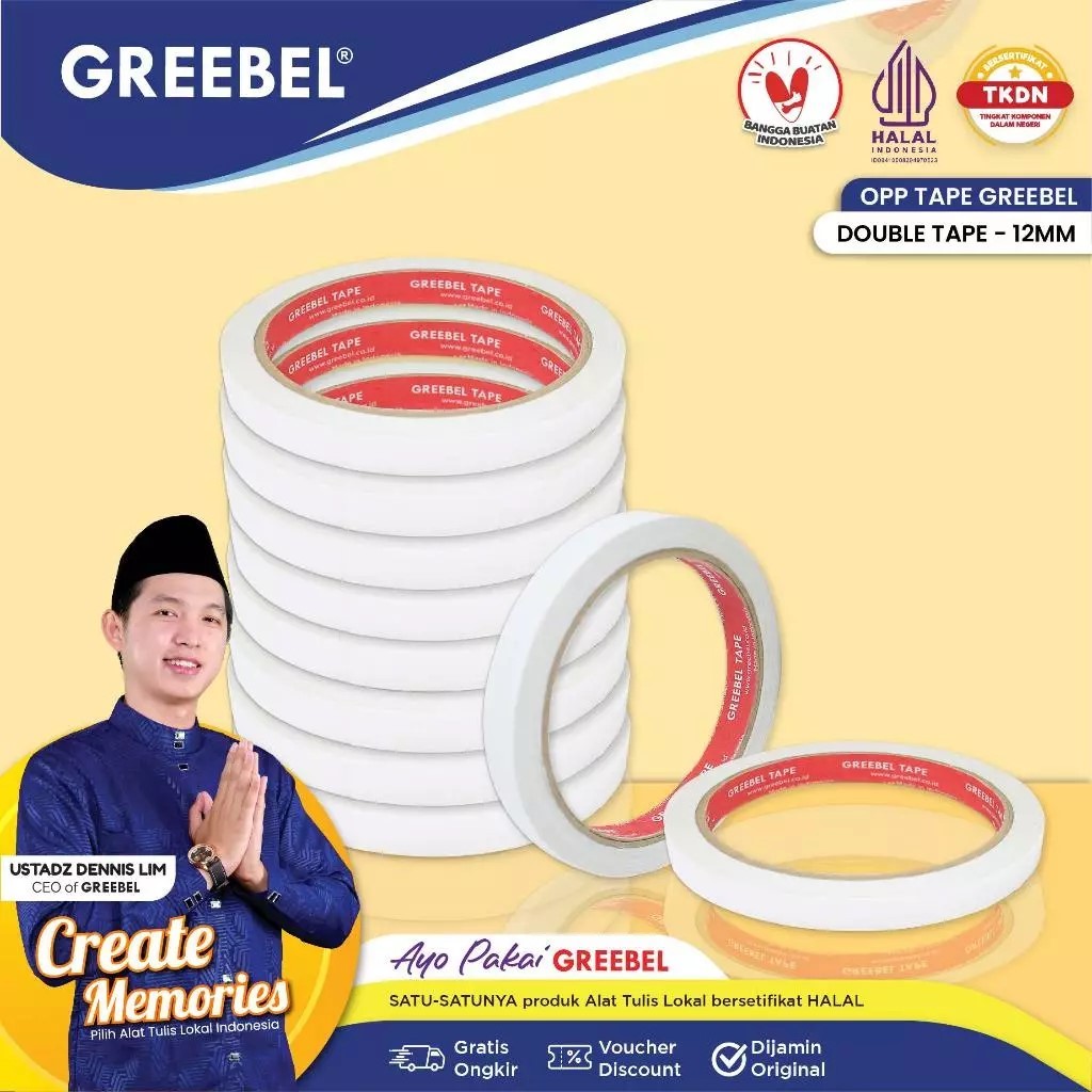 

GREEBEL OPP DOUBLE TAPE 12MM /non toxic/Lem perekat/Tape transparant kuat gak berbau