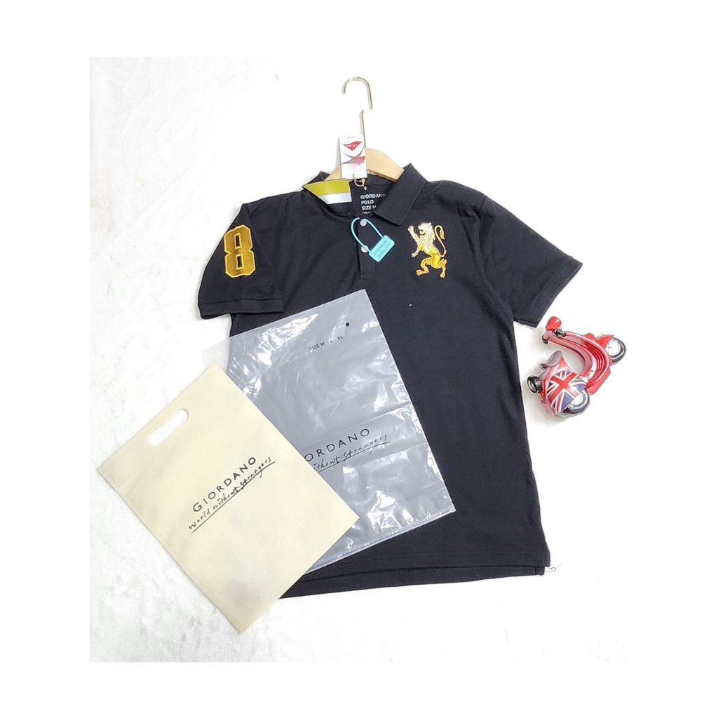 giordano LION 3D FULL BORDIR/kaos krah rajut full hand tag luar dalam kancing embos/fhasion pria