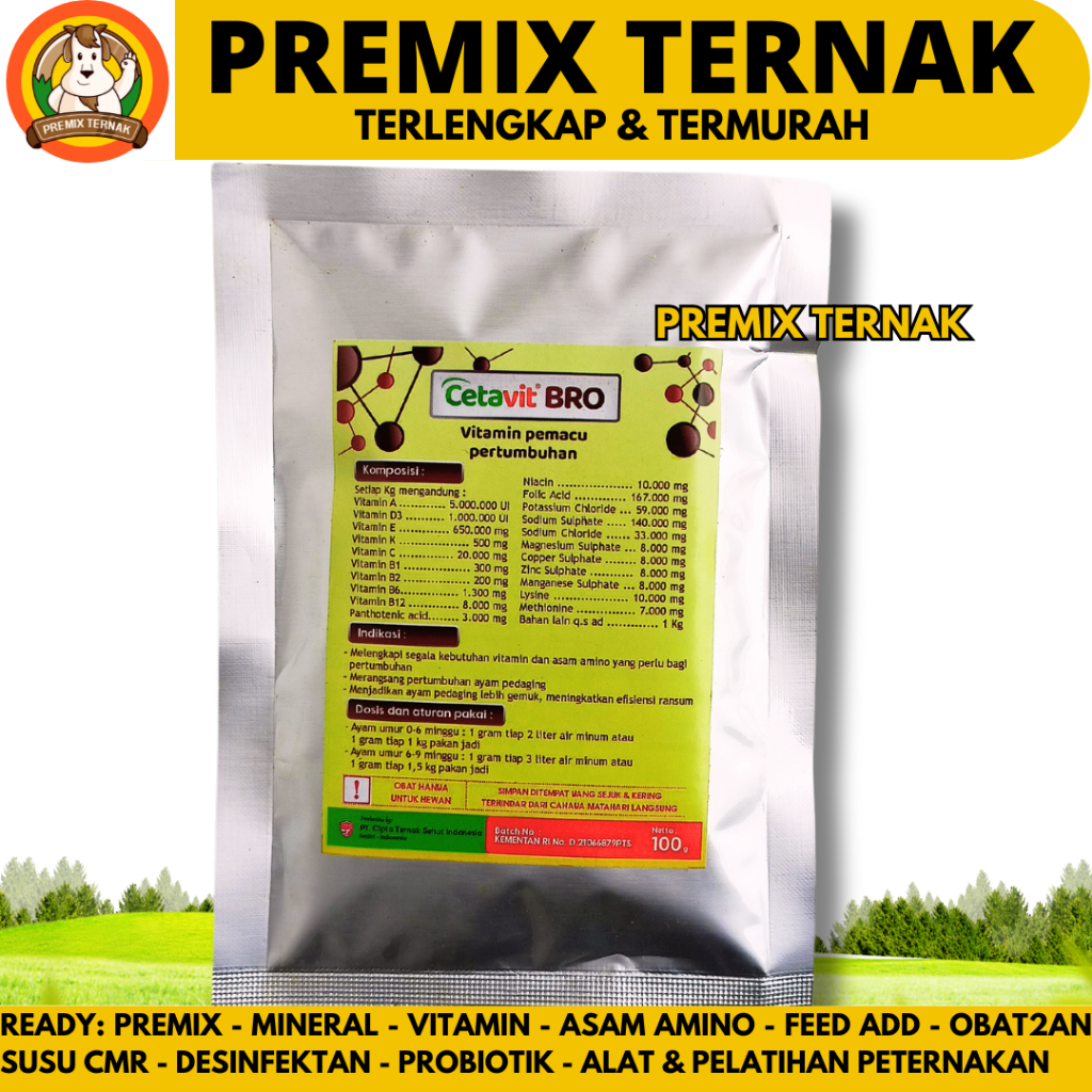 CETAVIT BRO 100 GRAM - Vitamin Pemacu Pertumbuhan Ayam Broiler Pedaging - Vitamin Penggemuk Ayam Bro