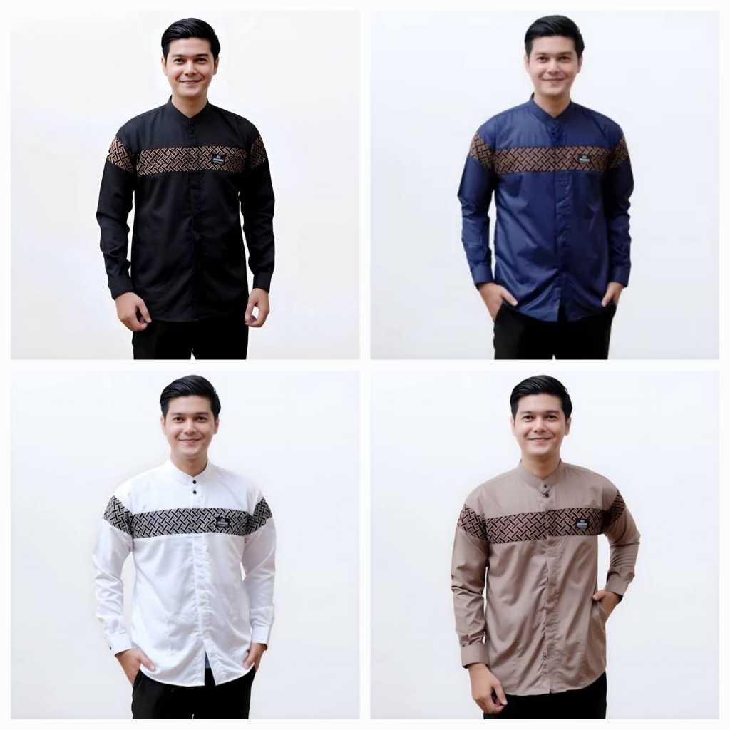 Baju Koko Motif Kobata Qynang Kombinasi Batik Warna hitam Series Terbaru Baju koko lengan panjang