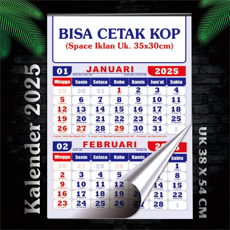 

Kalender Dinding 2025 Ekonomis + Cetak Kop Nama Usaha Besar/Jumbo