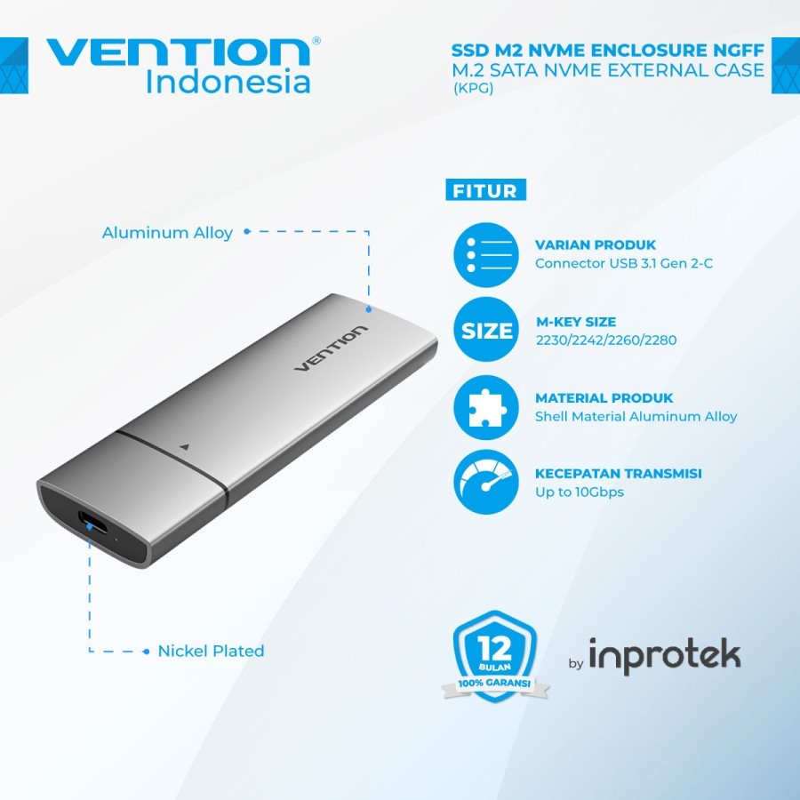 Vention SSD M2 NVMe Enclosure NGFF M.2 SATA NVMe External Case - KPG - Gray