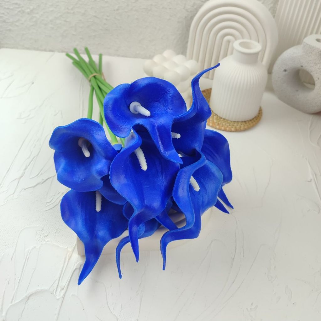 Bunga LILY LATEX BIRU - Dekorasi Meja Kantor -  Bunga Lili Tulip Plastik Artifical Flower