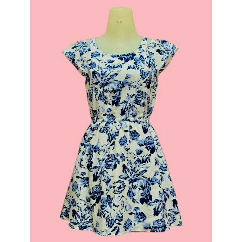 DRESS.MINI.MOTIF.BUNGA.SECOND PREMIUM[DRESS PENDEK] DRESS MOTOF BUNGA-BUNGA PAKAIAN WANITA