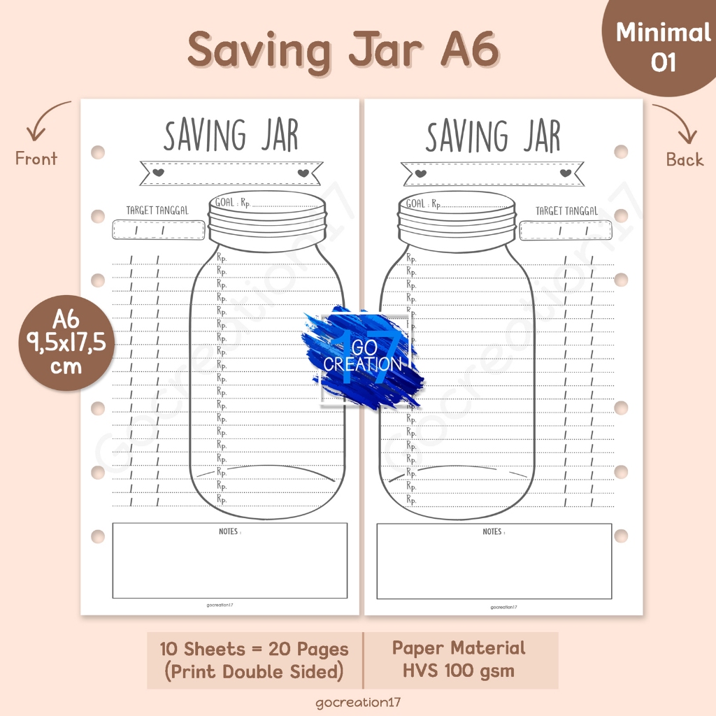 

Buku Planner Refill Kertas Isi Binder Saving Jar Simple Minimalis A6