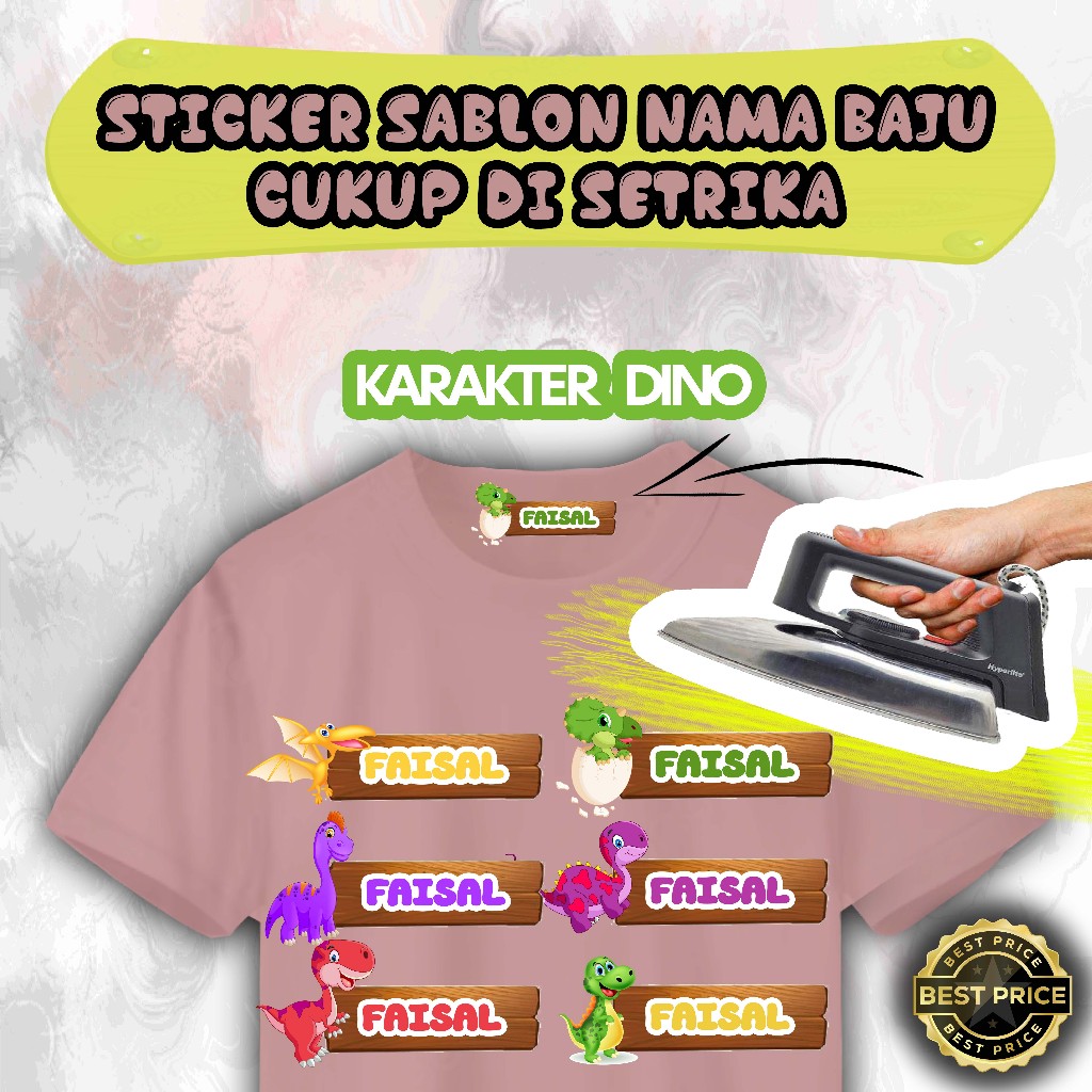 

RZT005 - SABLON SETRIKA LABEL NAMA ANAK KARAKTER DINO / KAOS SABLON SETRIKA / CUSTOM NAMA ANAK LUCU SABLON DTF (CUKUP DI SETRIKA)