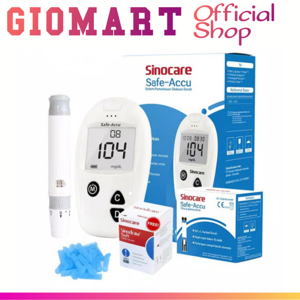 SINOCARE Safe-Accu Alat Cek Gula Darah Digital - Alat Tes Glukosa Akurat 200 Memori Penyimpanan - Se